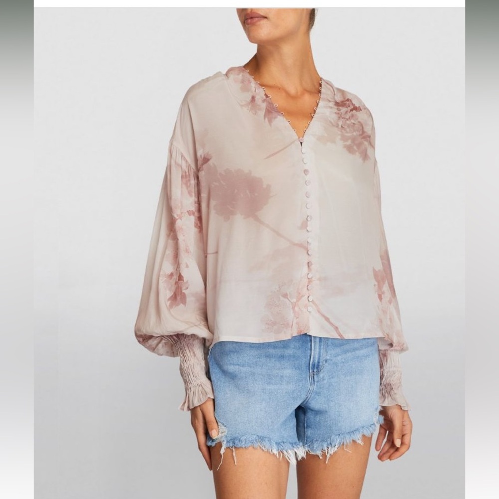 AllSaints Stella Ume blouse, hummingbird floral pink design women’s Size 6 Eu 38